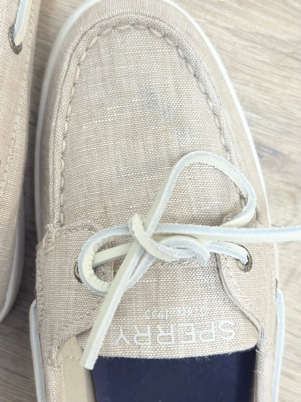 Sperry topside woman Light Beige Canvas Boat Shoes with White Laces